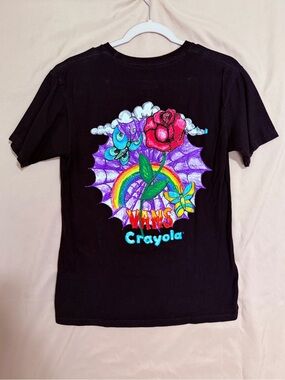 Vans Crayola Black Tee with Red Rose & Rainbow Graphic shirt unisex red rose